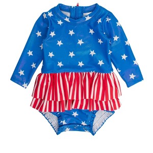 RuffleButts Baby Girls UPF50+ Long Sleeve Skirted One Piece Rash Guard - 1 of 4