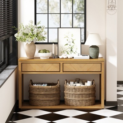 55" Long Console Table with 2 Drawer, Wooden Entryway Table with Open Shelf, Accent Sofa Table, Hallway Foyer Table for Living Room Entryway