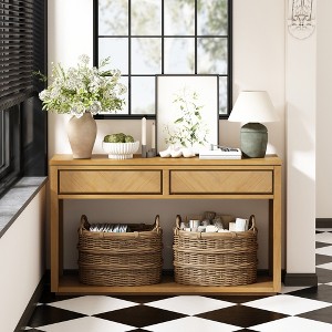 55" Long Console Table with 2 Drawer, Wooden Entryway Table with Open Shelf, Accent Sofa Table, Hallway Foyer Table for Living Room Entryway - 1 of 4