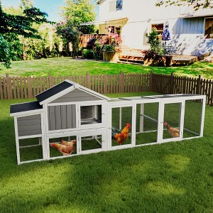 ORRD 113.5" Gray Large Wooden Chicken Coop with Run, Waterproof Anti-UV Roof, Nesting Box & Secure Lock - 1 of 4