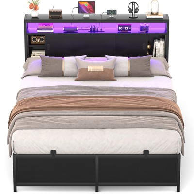 Aheaplus Bookcase Bed With Storage Slide Bedside Shelf and Charging Station & LED Light