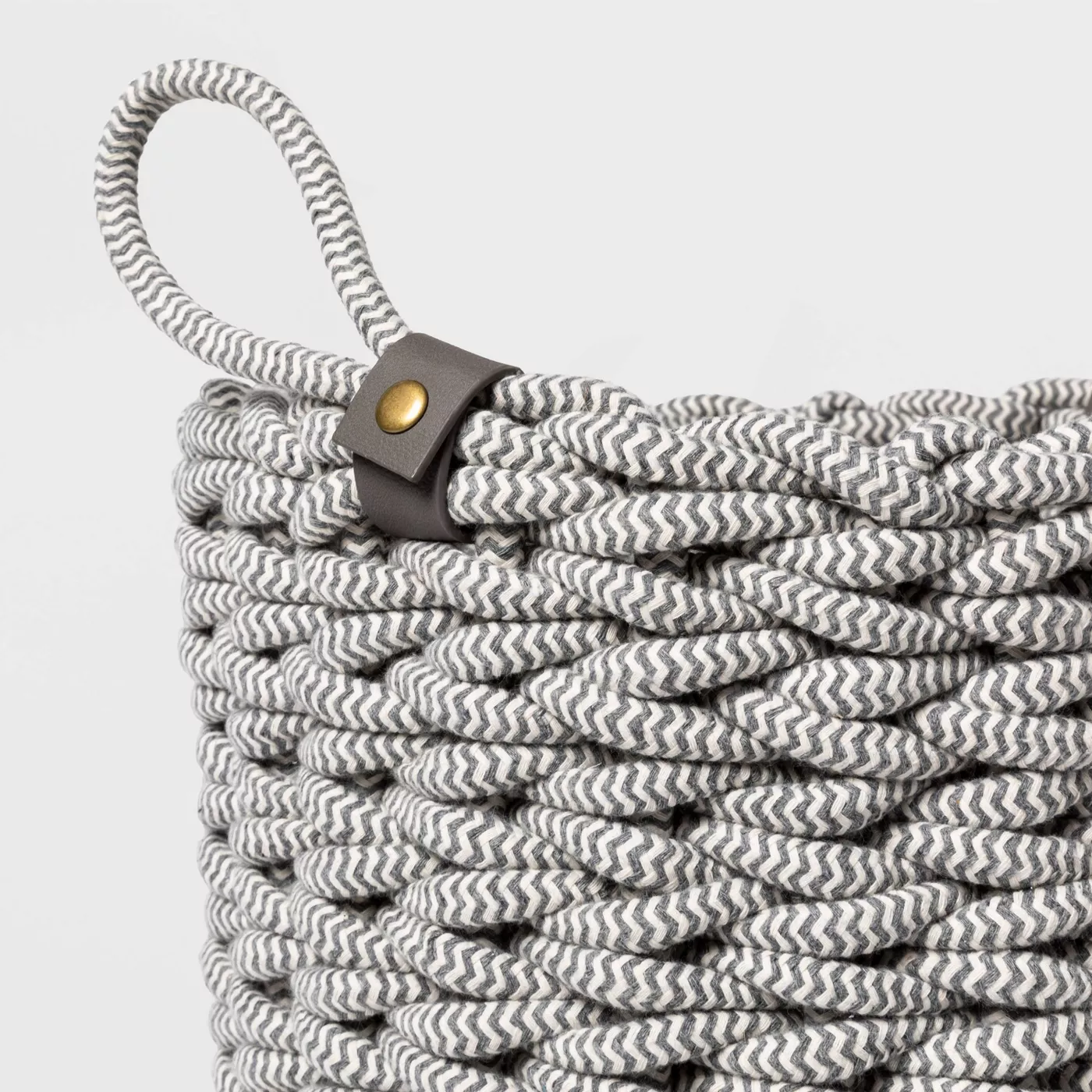 Coiled Rope Fishtail Weave Basket with Faux Leather Accent Gray - Project 62™ - image 3 of 6