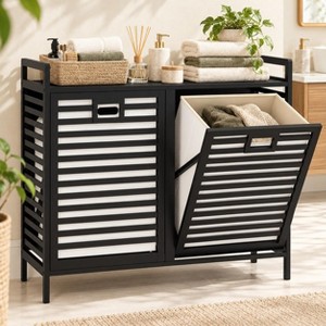 20-Gallon Double Tilt-Out Bamboo Laundry Hamper with 2 Removable Bins ...