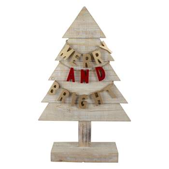 Northlight 23" Gold and Red Merry and Bright Wooden Christmas Tree Decoration