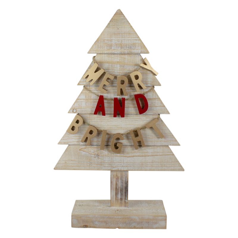 Northlight 23" Gold and Red Merry and Bright Wooden Christmas Tree Decoration, 1 of 6