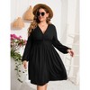 WhizMax Women's Plus Size Dress V Neck Long Sleeve Front Knotted Elastic Elegant Dress A Line Knee Length Midi Dress - 4 of 4