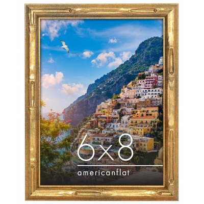 Americanflat 6x8 Picture Frame with Bamboo-Style Molding - Gold Bamboo Frame with Shatter-Resistant Glass - Elegant Gallery Style Frames for Tabletop