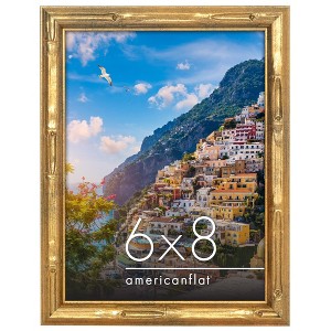 Americanflat 6x8 Picture Frame with Bamboo-Style Molding - Gold Bamboo Frame with Shatter-Resistant Glass - Elegant Gallery Style Frames for Tabletop - 1 of 1