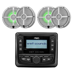 Wet Sounds WS-MC-5 AM/FM Stereo + 2 Pairs RECON 6 XW-W RGB LED 6.5" Speakers - 1 of 4