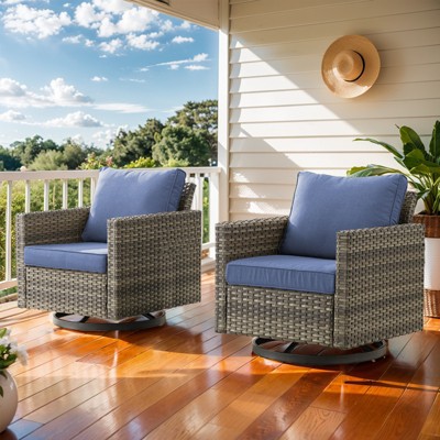 Buenhomino Patio Chairs Wicker Swivel Rocker Set of 2 Heavy Duty Patio Furniture Set Wicker Outdoor Swivel Rocking Chairs for Porch Balcony