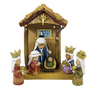 Roman 7.25 In Stable W/Children Nativity Set 11 Mary Joseph Jesus Kings Nativity Scene Figurine Sets - 1 of 4
