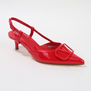 Berness Women's Clementine Glossy Slingback Kitten Heels with Sculped Buckle - 1 of 4