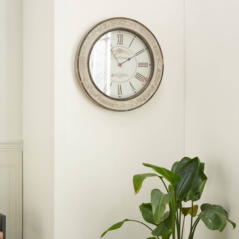 24&#34;x24&#34; Wooden Distressed Wall Clock Cream - Olivia &#38; May, 2 of 19