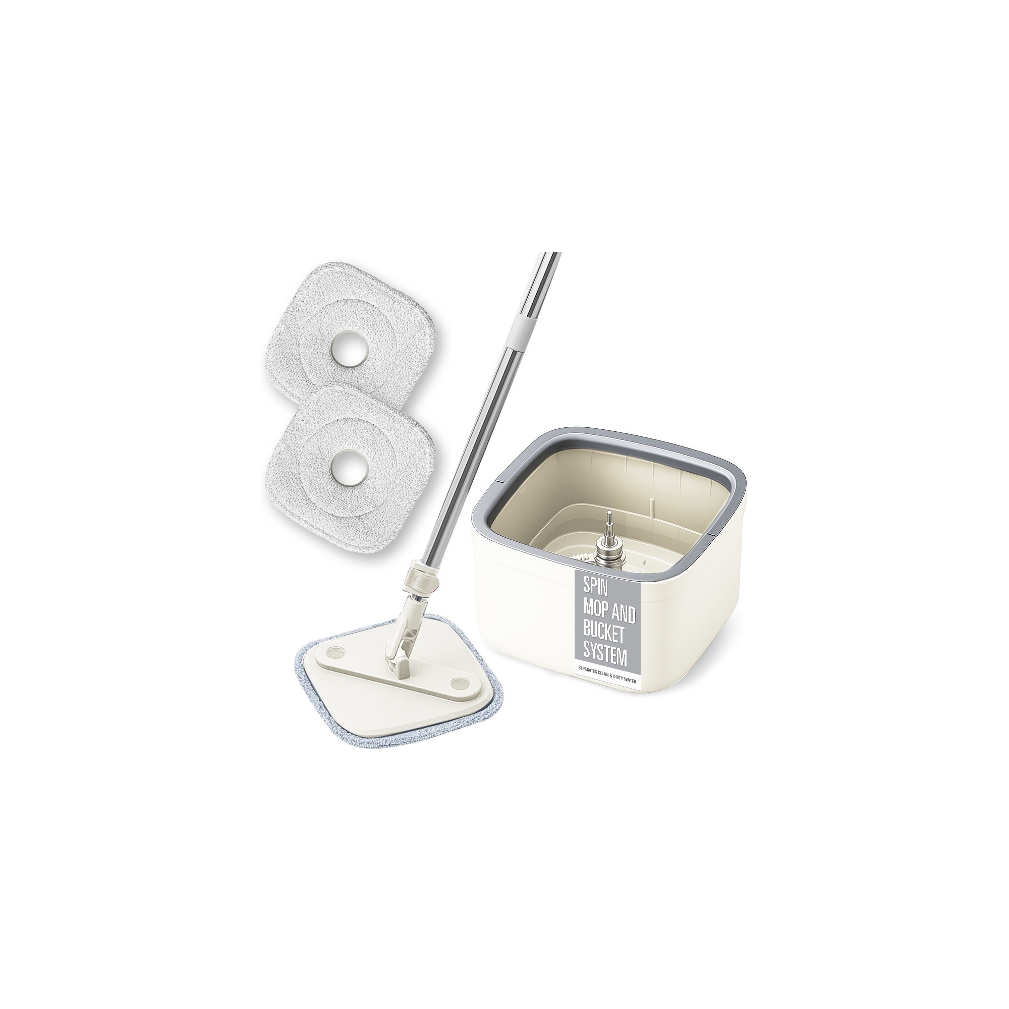 OU Spin Mop with Clean Dirty Water Separation Bucket, 360° Rotating Mop Bucket with Extra Refill Included and Extendable Stainless Steel Handle
