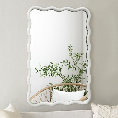 Beautyolove 20 in. W x 30 in. H Rectangle White Wood Framed Wavy Wall Mirror