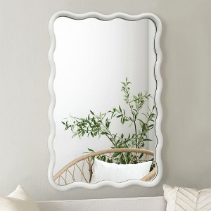 Beautyolove 20 in. W x 30 in. H Rectangle White Wood Framed Wavy Wall Mirror - 1 of 4