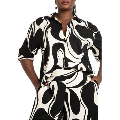 ELOQUII Women's Plus Size Printed Button Down