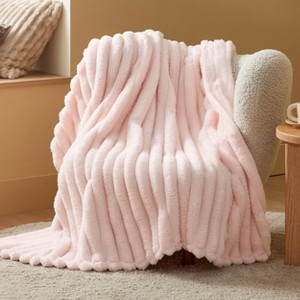 Bedsure White Throw Fleece Blanket for Couch, Super Soft Cute Small Throws for Girls, 50x60 inches, Wider Striped Design - 1 of 4