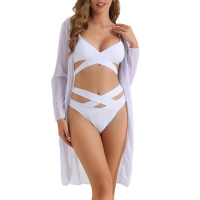 INSPIRE CHIC Women's Cut Out Criss Cross Adjustable Spaghetti Straps Triangle Bottoms Swimwear Bathing Bikini Sets 3 Pieces