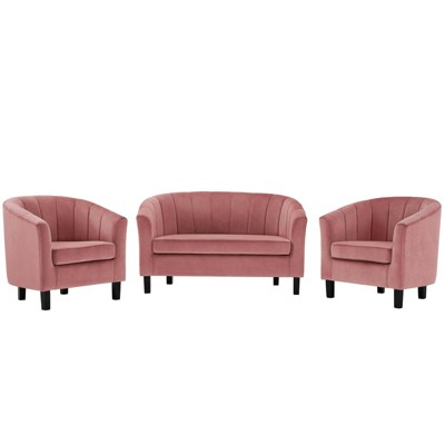 3pc Prospect Channel Tufted Performance Velvet Seating Set Dusty Rose - Modway