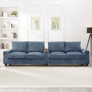 4-Seater Sofa Couch with Hidden Arm Storage, Sofa with USB Ports and Flip-Top Cup Holders, Corduroy Sofa with Plywood Frame - Koiai - 1 of 4