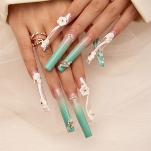 YEVYO Long Press On Nails - Square Rhinestone 3D Flower Full Cover for Women and Girls On Fake Nails - Blue - 10 Pcs - 1 of 4