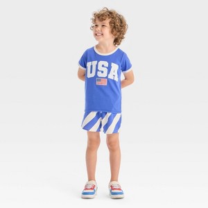 Toddler Boys' 2pc Americana USA Short Sleeve T-Shirt and Shorts Set - Blue - 1 of 4