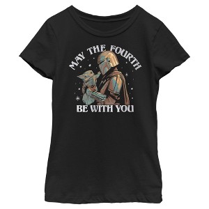 Girl's Star Wars The Mandalorian Grogu May the Fourth Be With You Starry Night T-Shirt - 1 of 4