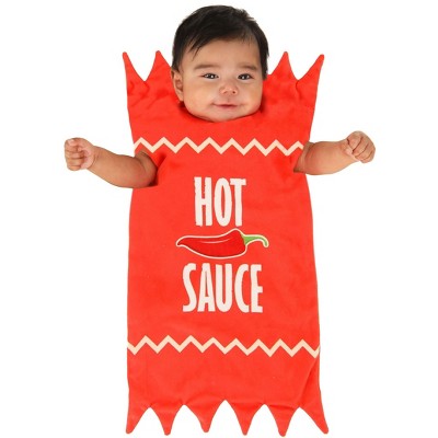 HalloweenCostumes.com 0/3mo   Infant Hot Sauce Costume Bunting, Red Hot Salsa Packet Baby Outfit, White/Orange