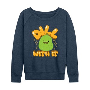 Women's - Squishmallows - Dill With It Charles Pickle Lightweight French Terry Wide Neck Long Sleeve Graphic Shirt - 1 of 4
