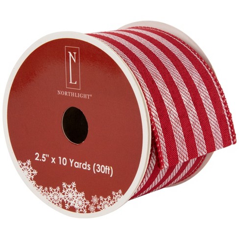 2.5 Stripe Grosgrain Wired Ribbon: Red & White (10 Yards)