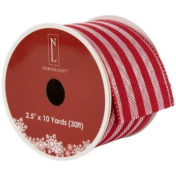 Northlight Red and White Striped Wired Craft Christmas Ribbon 2.5" x 10 Yards
