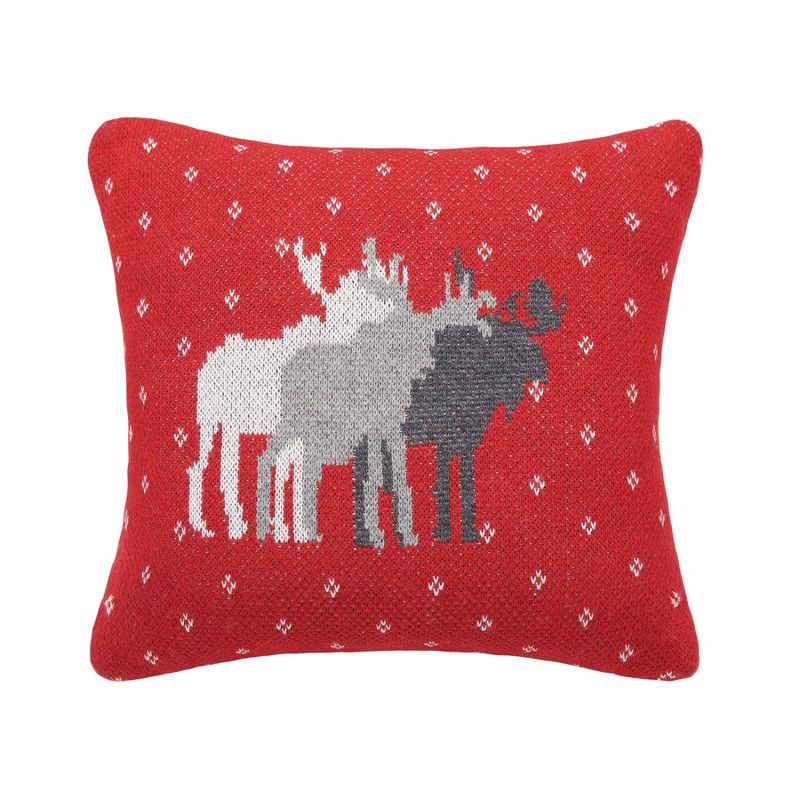 C&F Home 10" x 10" Red Background Featuring 3 Moose Cotton Petite Accent Throw Pillows White, Light Grey & Dark Gray Moose, 1 of 5