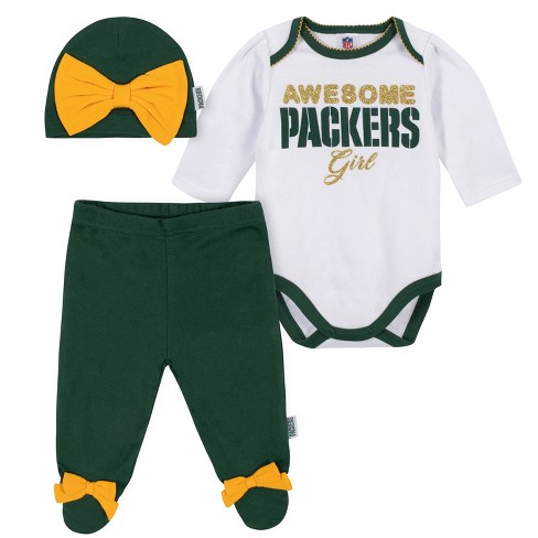 Gerber Baby Girls' NFL 3-Piece Bodysuit, Footed Pant, & Cap
