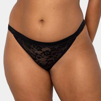 Curvy Couture Women's Plus Size No-Show Lace High Cut Brief Panty Black Hue  XL