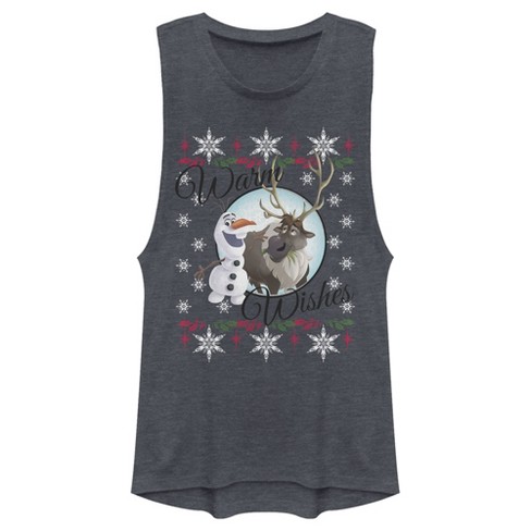 Juniors Womens Frozen Christmas Warm Wishes Festival Muscle Tee - image 1 of 3