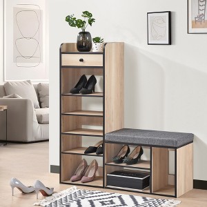 Kings Brand Furniture Julian Bench & Shoe Rack, 7-Shelf Storage & Drawer for Entryway, Bedroom & Closet - 1 of 3