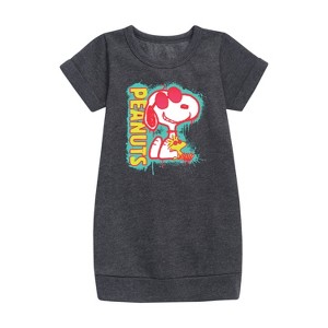 - Peanuts - Peanuts Snoopy Woodstock Graphic Short Sleeve Fleece Dress - 1 of 4