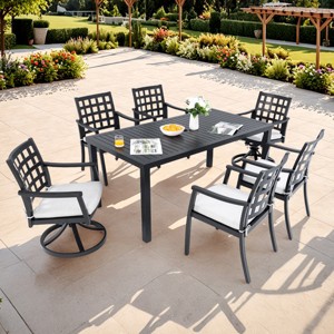 7-Piece Outdoor Dining Set, Dining Set with Swivel Rockers and Stationary Chairs, Chairs with Aluminium Frame and Foam Cushions-Coolbibila - 1 of 4