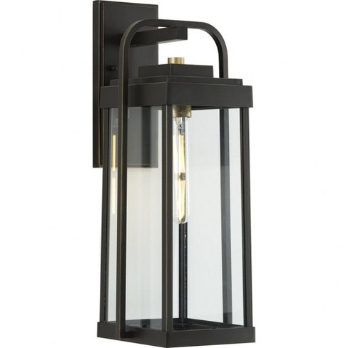 Progress Lighting, Walcott, 1-Light Outdoor Wall Lantern, Antique Bronze, Clear Glass Panels - image 1 of 4