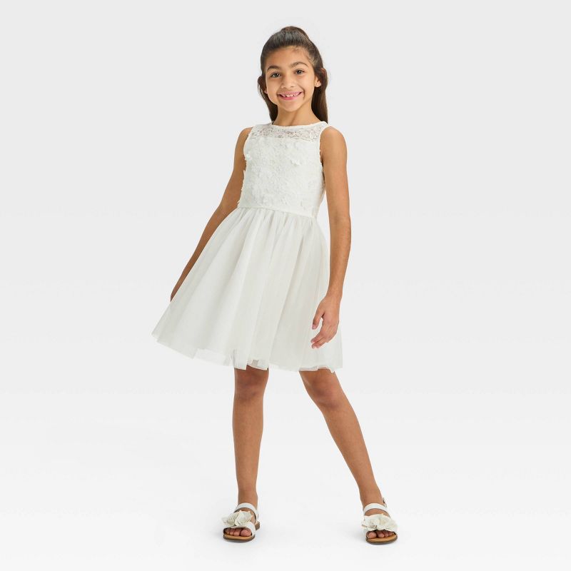 Girls&#39; Sleeveless Lace Floral Dress - Cat &#38; Jack&#8482; Off-White, 4 of 5