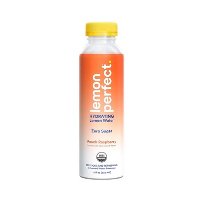 Lemon Perfect, Hydrating Organic Lemon Water, Peach Raspberry (12Oz Bottles) 12Pk Peach Raspberry 12 Fl Oz (Pack of 12)
