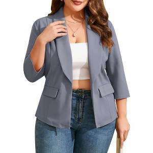 YESFASHION Womens Plus Size Casual Blazer Office 3/4 Sleeve Open Front Cardigans Jacket Work Suit with Pockets - 1 of 4