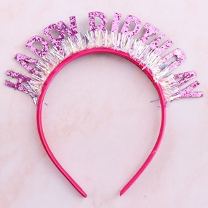 Evo Bytes Hot Pink Happy Birthday Felt Headband with Glitter, Perfect for Baking & Party Decor - 1 of 4