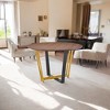HomeRoots 48" Brown And Gold Iron Sled Base Round Top Dining Table - 2 of 4