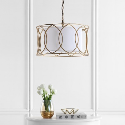 Silas Gold Drum Pendant Lamp with Off-White Shade - 21.5" Diameter