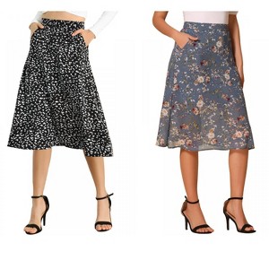 INSPIRE CHIC Women's Chiffon Summer Vintage Floral Print A-Line Midi Skirts 2 Packs - 1 of 4