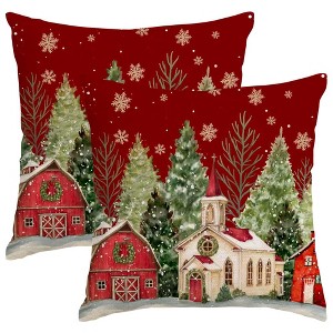 Christmas Pillow Covers 18x18 Inch Set of 2 Christmas Tree Decoration Golden Snowflake Red - 1 of 4