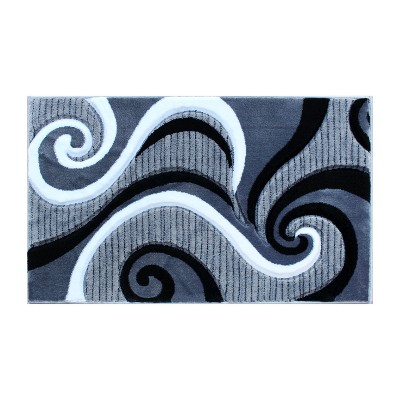 Emma And Oliver 5x5 Round Accent Rug With Modern 3d Sculpted Swirl Pattern  And Varied Texture Piling In Black, White & Gray : Target