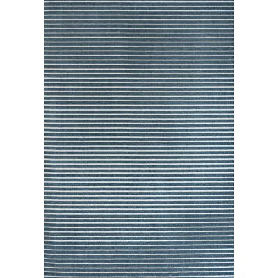 Ivory and Navy Striped Synthetic 4' x 6' Reversible Rug